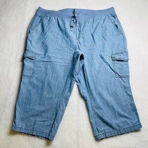 St. John's Bay Womens Denim Blue Drawstring Waist Cargo Pocket Capri Pants Sz 2X
